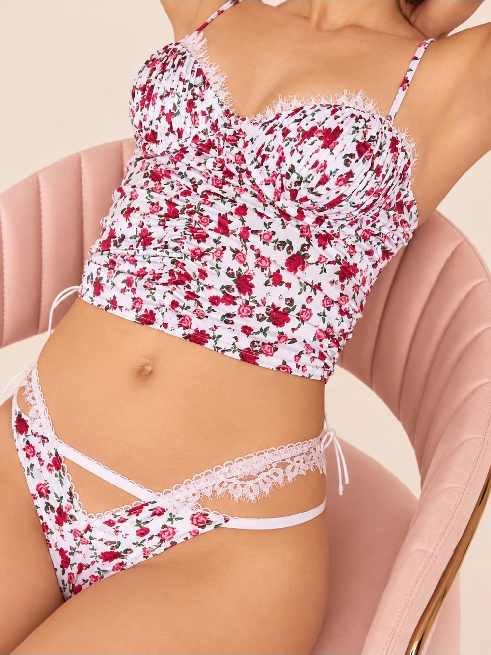 For Love & Lemons Melrose Bustier White Floral Sexy Coquette Floral Womens L
